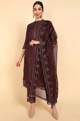 Poly Silk Solid Embroidered Kurta Trousers-PKSKD1387